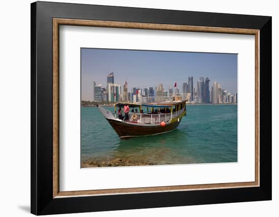 Small Boat and City Centre Skyline, Doha, Qatar, Middle East-Frank Fell-Framed Photographic Print