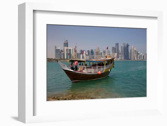 Small Boat and City Centre Skyline, Doha, Qatar, Middle East-Frank Fell-Framed Photographic Print