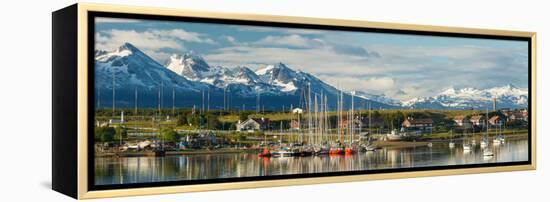 Small Boat Harbor and Snow Capped Mountains around Ushuaia, Tierra Del Fuego Province, Argentina-null-Framed Premier Image Canvas