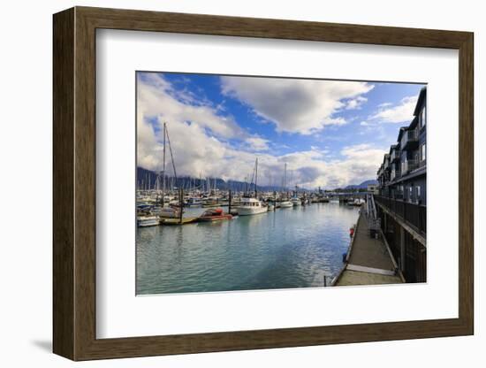 Small Boat Harbour, hotel, small boats and mountains, Seward, Resurrection Bay, Kenai Peninsula, Al-Eleanor Scriven-Framed Photographic Print