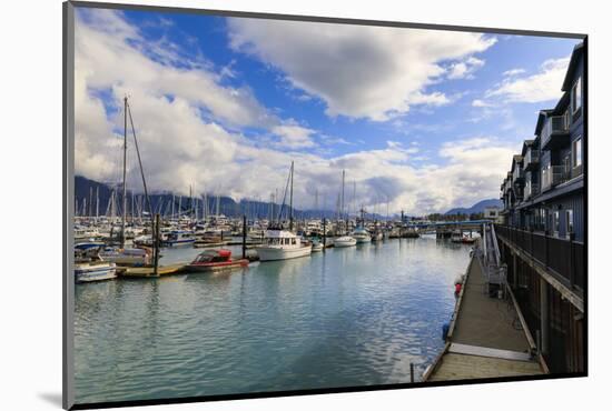 Small Boat Harbour, hotel, small boats and mountains, Seward, Resurrection Bay, Kenai Peninsula, Al-Eleanor Scriven-Mounted Photographic Print