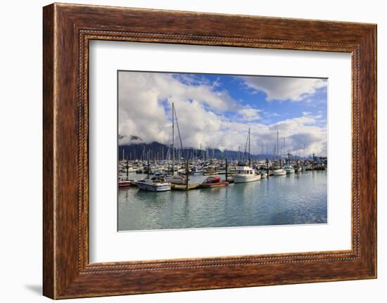 Small Boat Harbour, small boats and mountains, Seward, Resurrection Bay, Kenai Peninsula, Alaska, U-Eleanor Scriven-Framed Photographic Print