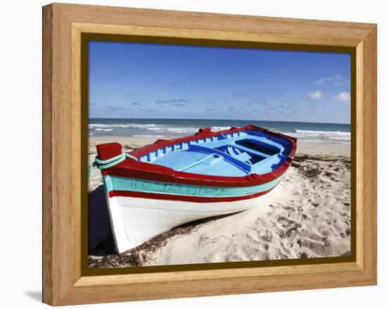 Small Boat on Tourist Beach the Mediterranean Sea, Djerba Island, Tunisia, North Africa, Africa-Dallas & John Heaton-Framed Premier Image Canvas