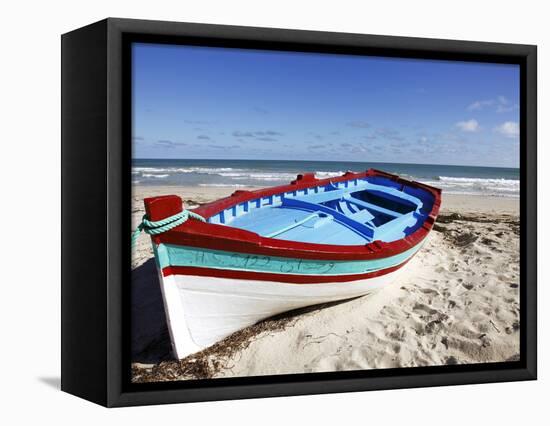 Small Boat on Tourist Beach the Mediterranean Sea, Djerba Island, Tunisia, North Africa, Africa-Dallas & John Heaton-Framed Premier Image Canvas