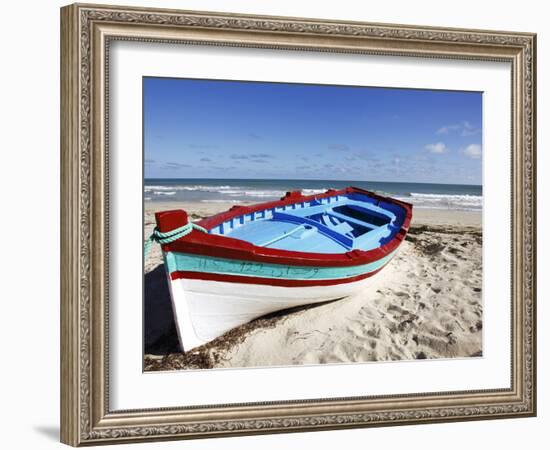 Small Boat on Tourist Beach the Mediterranean Sea, Djerba Island, Tunisia, North Africa, Africa-Dallas & John Heaton-Framed Photographic Print