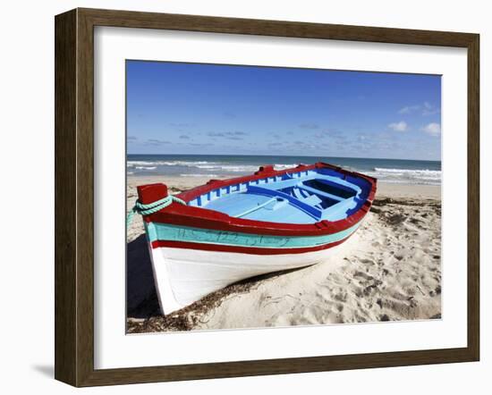 Small Boat on Tourist Beach the Mediterranean Sea, Djerba Island, Tunisia, North Africa, Africa-Dallas & John Heaton-Framed Photographic Print