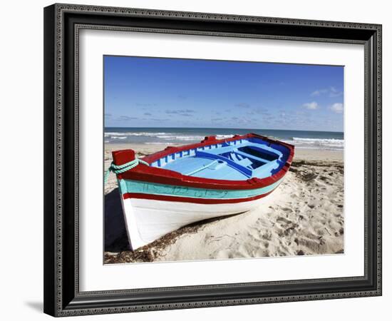 Small Boat on Tourist Beach the Mediterranean Sea, Djerba Island, Tunisia, North Africa, Africa-Dallas & John Heaton-Framed Photographic Print