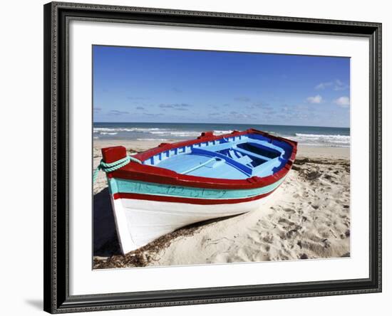 Small Boat on Tourist Beach the Mediterranean Sea, Djerba Island, Tunisia, North Africa, Africa-Dallas & John Heaton-Framed Photographic Print