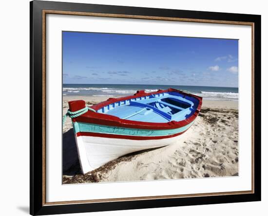 Small Boat on Tourist Beach the Mediterranean Sea, Djerba Island, Tunisia, North Africa, Africa-Dallas & John Heaton-Framed Photographic Print