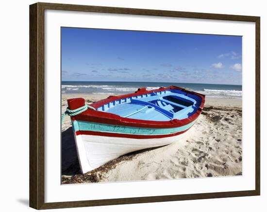 Small Boat on Tourist Beach the Mediterranean Sea, Djerba Island, Tunisia, North Africa, Africa-Dallas & John Heaton-Framed Photographic Print