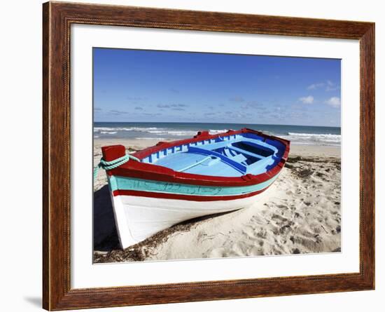 Small Boat on Tourist Beach the Mediterranean Sea, Djerba Island, Tunisia, North Africa, Africa-Dallas & John Heaton-Framed Photographic Print