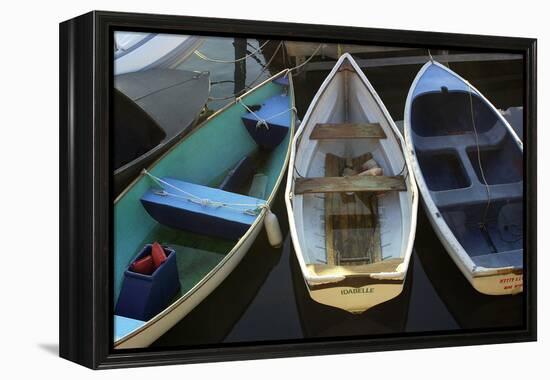 Small Boats Along Bar Harbor Pier, Mount Desert Island on the Atlantic Coast of Maine-null-Framed Premier Image Canvas