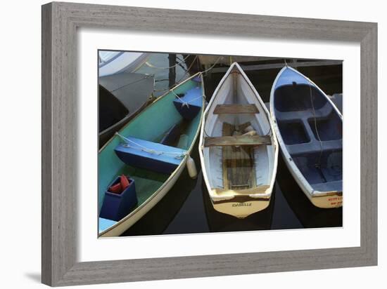 Small Boats Along Bar Harbor Pier, Mount Desert Island on the Atlantic Coast of Maine-null-Framed Photographic Print