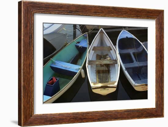 Small Boats Along Bar Harbor Pier, Mount Desert Island on the Atlantic Coast of Maine-null-Framed Photographic Print