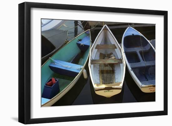 Small Boats Along Bar Harbor Pier, Mount Desert Island on the Atlantic Coast of Maine-null-Framed Photographic Print