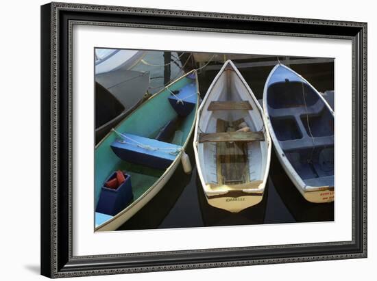 Small Boats Along Bar Harbor Pier, Mount Desert Island on the Atlantic Coast of Maine-null-Framed Photographic Print