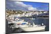 Small boats in harbour, whitewashed Mykonos Town (Chora) with windmills on hillside, Mykonos, Cycla-Eleanor Scriven-Mounted Photographic Print