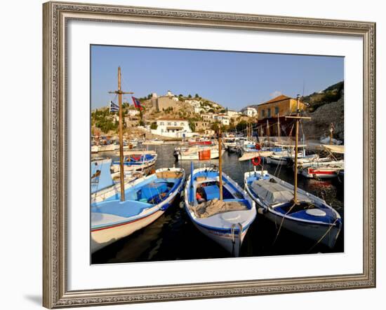 Small Boats in the Harbour of the Island of Hydra, Greek Islands, Greece, Europe-null-Framed Photographic Print