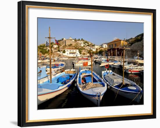 Small Boats in the Harbour of the Island of Hydra, Greek Islands, Greece, Europe-null-Framed Photographic Print