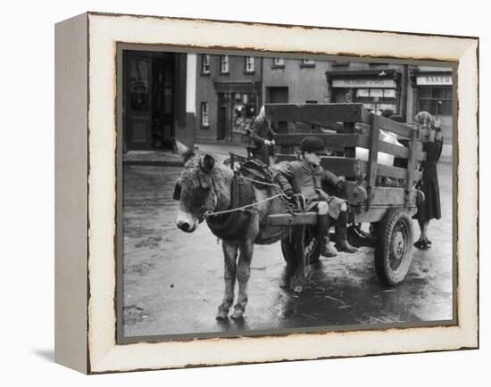 Small Boy Waits Patiently on a Donkey Cart in the Market Place at Kildare Co Kildare Ireland-null-Framed Premier Image Canvas