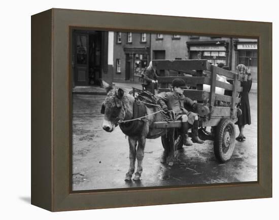 Small Boy Waits Patiently on a Donkey Cart in the Market Place at Kildare Co Kildare Ireland-null-Framed Premier Image Canvas