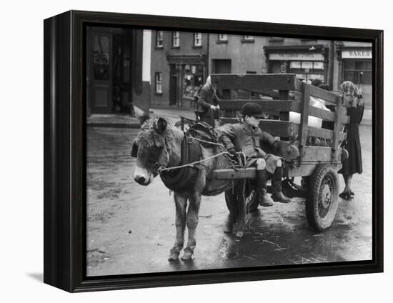 Small Boy Waits Patiently on a Donkey Cart in the Market Place at Kildare Co Kildare Ireland-null-Framed Premier Image Canvas