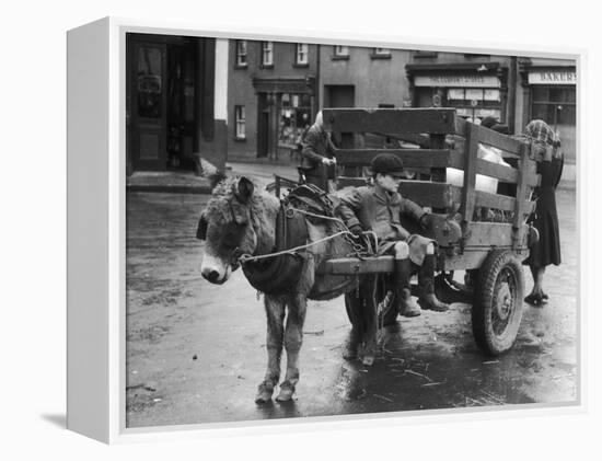 Small Boy Waits Patiently on a Donkey Cart in the Market Place at Kildare Co Kildare Ireland-null-Framed Premier Image Canvas