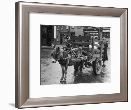 Small Boy Waits Patiently on a Donkey Cart in the Market Place at Kildare Co Kildare Ireland-null-Framed Photographic Print