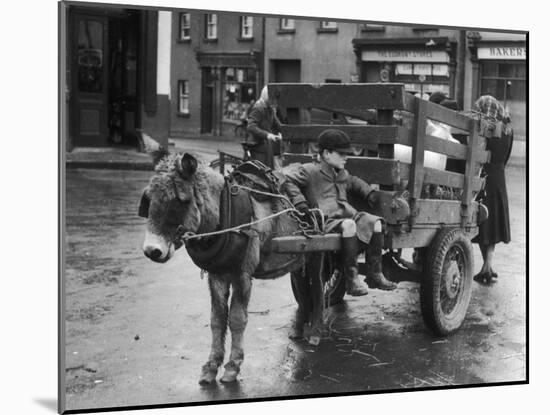 Small Boy Waits Patiently on a Donkey Cart in the Market Place at Kildare Co Kildare Ireland-null-Mounted Photographic Print