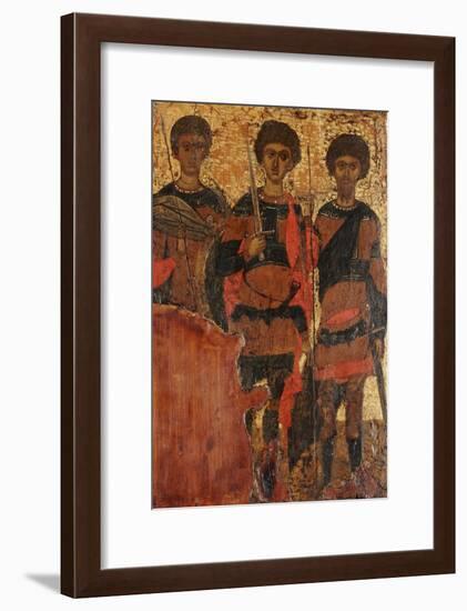 Small Byzantine Icon of Three Warrior Saints Depicting Saints George, Dimitri and Theodore c. 1400-null-Framed Giclee Print