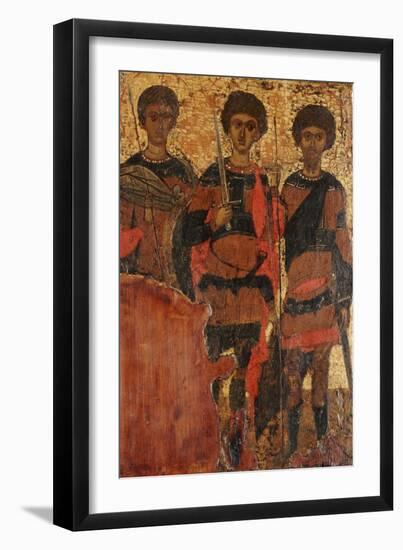 Small Byzantine Icon of Three Warrior Saints Depicting Saints George, Dimitri and Theodore c. 1400-null-Framed Giclee Print