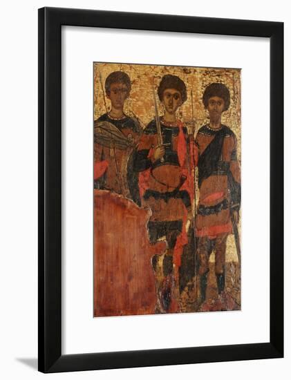 Small Byzantine Icon of Three Warrior Saints Depicting Saints George, Dimitri and Theodore c. 1400-null-Framed Giclee Print