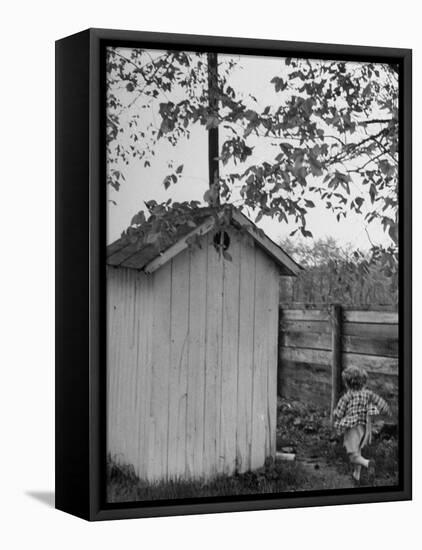 Small Child Running to the Outhouse at Rural School-Thomas D^ Mcavoy-Framed Premier Image Canvas