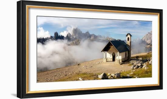 Small church with the Cadini di Misurina mountain range in the background, Dolomites, Italy-Karen Deakin-Framed Photographic Print