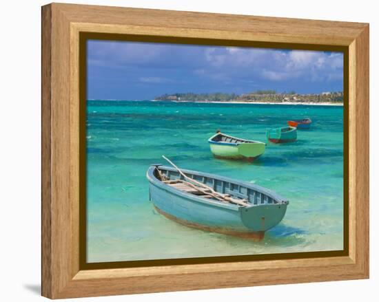 Small Fishing Boats in the Turquoise Sea, Mauritius, Indian Ocean, Africa-null-Framed Premier Image Canvas