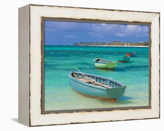 Small Fishing Boats in the Turquoise Sea, Mauritius, Indian Ocean, Africa-null-Framed Premier Image Canvas