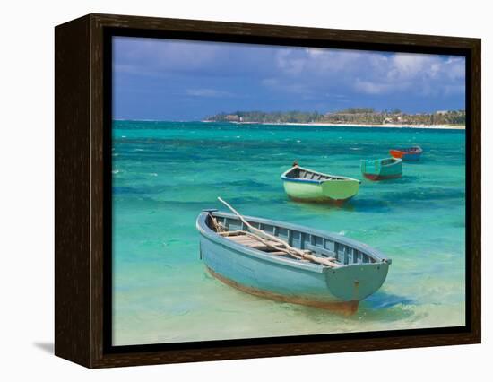 Small Fishing Boats in the Turquoise Sea, Mauritius, Indian Ocean, Africa-null-Framed Premier Image Canvas