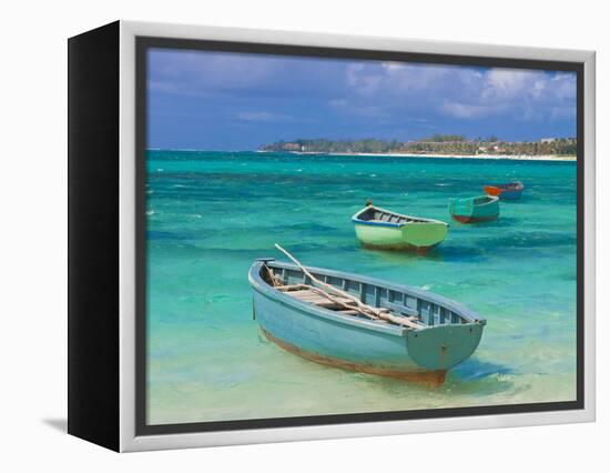 Small Fishing Boats in the Turquoise Sea, Mauritius, Indian Ocean, Africa-null-Framed Premier Image Canvas