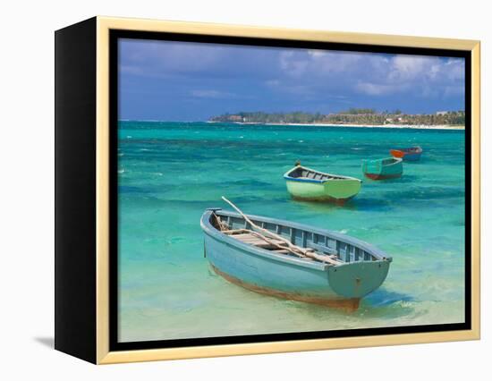 Small Fishing Boats in the Turquoise Sea, Mauritius, Indian Ocean, Africa-null-Framed Premier Image Canvas