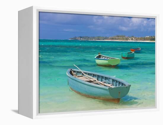 Small Fishing Boats in the Turquoise Sea, Mauritius, Indian Ocean, Africa-null-Framed Premier Image Canvas