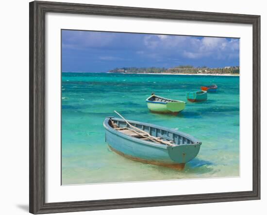 Small Fishing Boats in the Turquoise Sea, Mauritius, Indian Ocean, Africa-null-Framed Premium Photographic Print