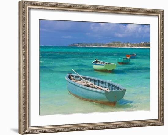 Small Fishing Boats in the Turquoise Sea, Mauritius, Indian Ocean, Africa-null-Framed Premium Photographic Print