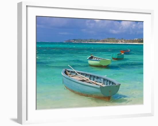 Small Fishing Boats in the Turquoise Sea, Mauritius, Indian Ocean, Africa-null-Framed Premium Photographic Print