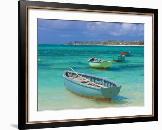 Small Fishing Boats in the Turquoise Sea, Mauritius, Indian Ocean, Africa-null-Framed Premium Photographic Print