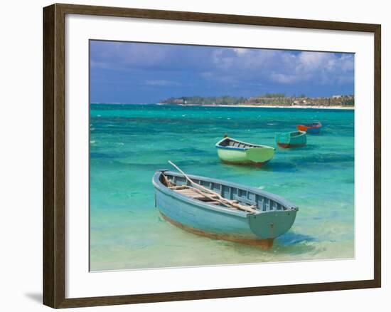 Small Fishing Boats in the Turquoise Sea, Mauritius, Indian Ocean, Africa-null-Framed Premium Photographic Print