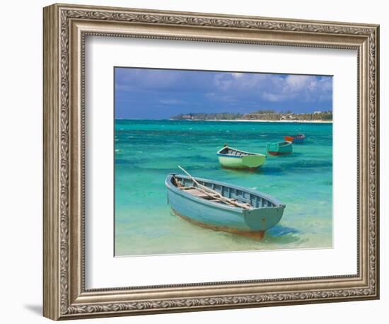 Small Fishing Boats in the Turquoise Sea, Mauritius, Indian Ocean, Africa--Framed Photographic Print