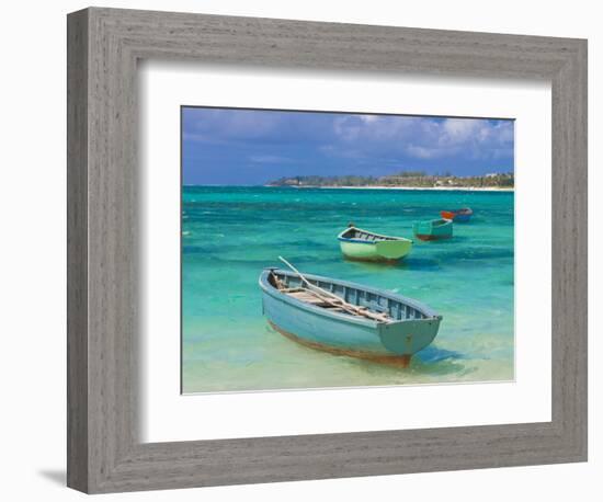 Small Fishing Boats in the Turquoise Sea, Mauritius, Indian Ocean, Africa-null-Framed Photographic Print