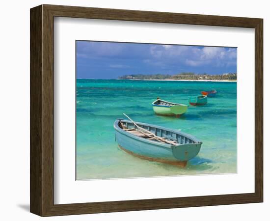 Small Fishing Boats in the Turquoise Sea, Mauritius, Indian Ocean, Africa--Framed Photographic Print