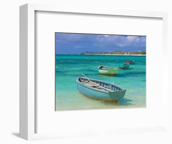 Small Fishing Boats in the Turquoise Sea, Mauritius, Indian Ocean, Africa-null-Framed Photographic Print