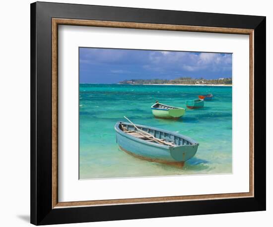 Small Fishing Boats in the Turquoise Sea, Mauritius, Indian Ocean, Africa-null-Framed Photographic Print